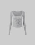 IAMXIAA Drawstring Ribbed Knit Long Sleeve Top
