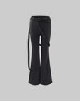 Rase le sol High-Waisted Stretch Flared Pants with Asymmetric Wrap Tie Detail - PINKPARKS