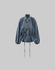 WARDEN EDGE Washed Denim Balloon-Sleeve Peplum Jacket