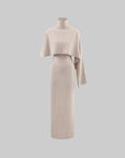 ROVENTE Knit Maxi Dress Two Piece Set with Drape Shawl