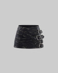 Rase le sol Distressed Faux Leather Buckle-Wrap Micro Skirt