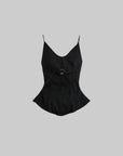 DOINDULGE PU V-Neck Peplum Corset Top