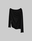 DOINDULGE Irregular Neckline Knit Long Sleeve Top