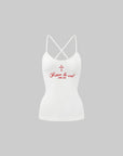 Rase le sol Embroidered Slogan Stretch Cami Top - PINKPARKS