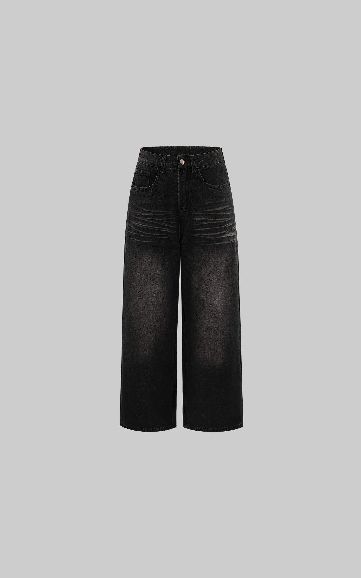 ROVENTE Washed Black Wide Leg Denim Pants