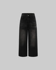 ROVENTE Washed Black Wide Leg Denim Pants