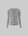 IAMXIAA Ribbed Deep-V Fitted Knit Cardigan