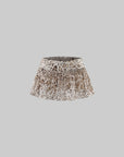 Hydrae Leopard Print Sheer Ruffle Mini Skirt with Metallic Texture and Flared Silhouette