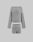 WARDEN EDGE Off-Shoulder Knit Sweater and Shorts Set