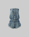WARDEN EDGE Strapless Denim Utility Romper - PINKPARKS