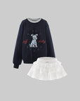 WARDEN EDGE Off Duty Graphic Sweatshirt & Lace Ruffle Mini Skirt Set