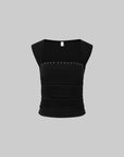 IAMXIAA Studded Ruched Square Neck Tee