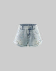 WARDEN EDGE Rhinestone Washed Denim Low-Rise Shorts