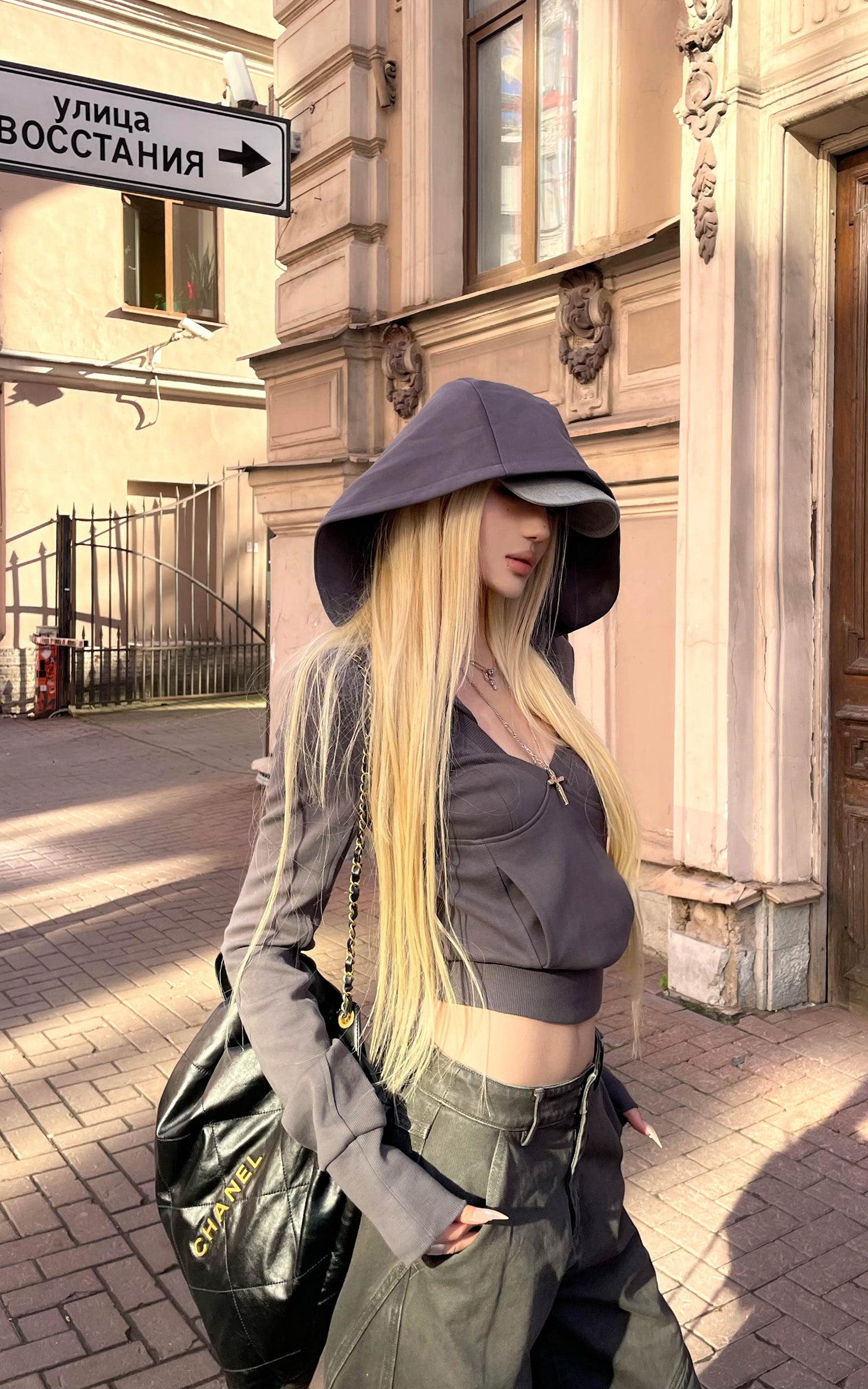 Rase le sol Deconstructed Fitted Hooded Sculpted Sweatshirt