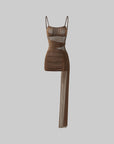 DreamyNerd Mesh Draped Lace Mini Dress with Asymmetric Overlay and Sheer Bodice - PINKPARKS