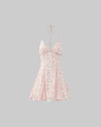 DreamyNerd Vintage Floral Halter Mini Dress with Chiffon Inserts and Flared Skirt - PINKPARKS
