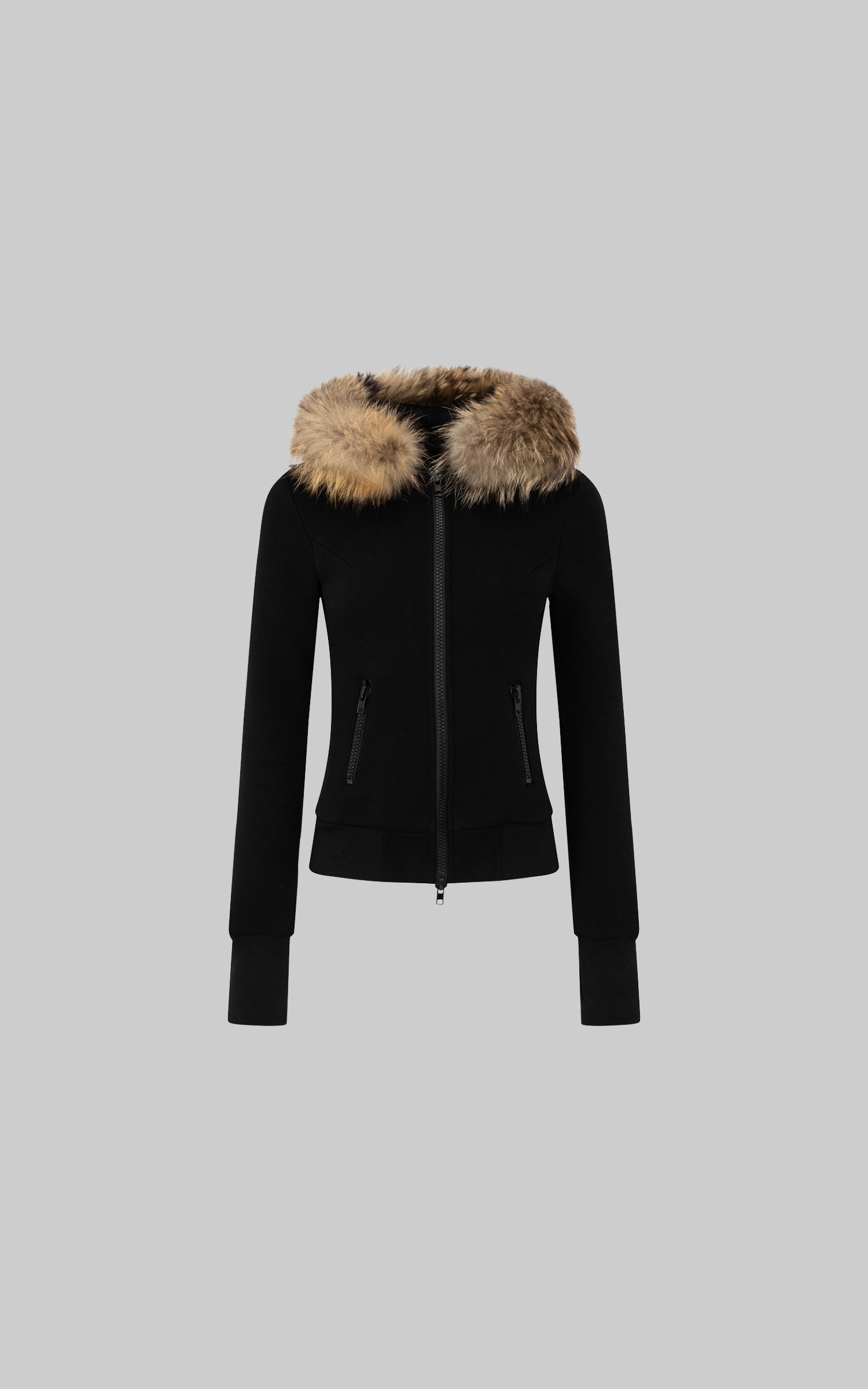 IAMXIAA Fitted Zip-Up Jacket with Detachable Faux Fur Hood