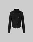 IAMXIAA Veste ajustée en similicuir de vachette à col montant