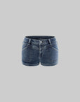 WARDEN EDGE Short en jean délavé taille basse, coupe slim, style urbain, micro-short avec détails de coutures structurées