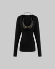 ROVENTE Deep V Black Top with Leopard Bra and Leopard Print Shorts Set
