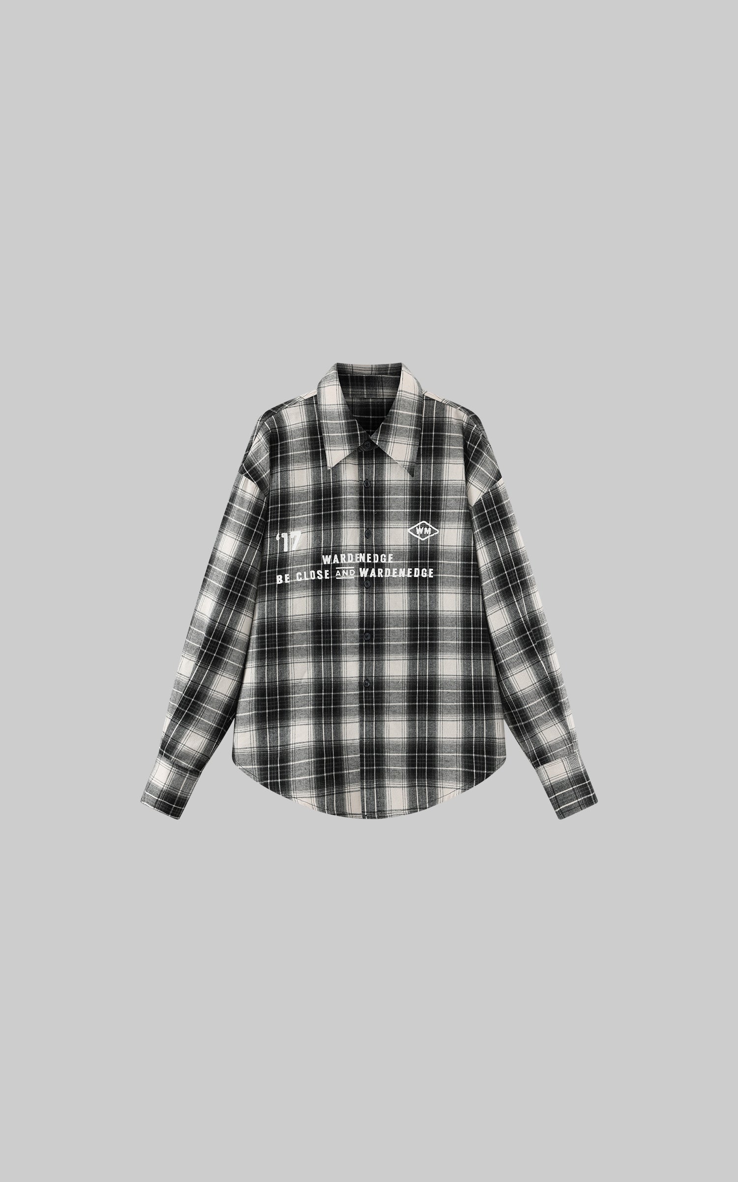 WARDEN EDGE Oversized Plaid Flannel Shirt with Graphic Print