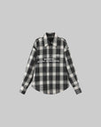 WARDEN EDGE Oversized Plaid Flannel Shirt with Graphic Print