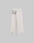 DreamyNerd Ruffled Satin Wide-Leg Pants with Detachable Mini Pouch