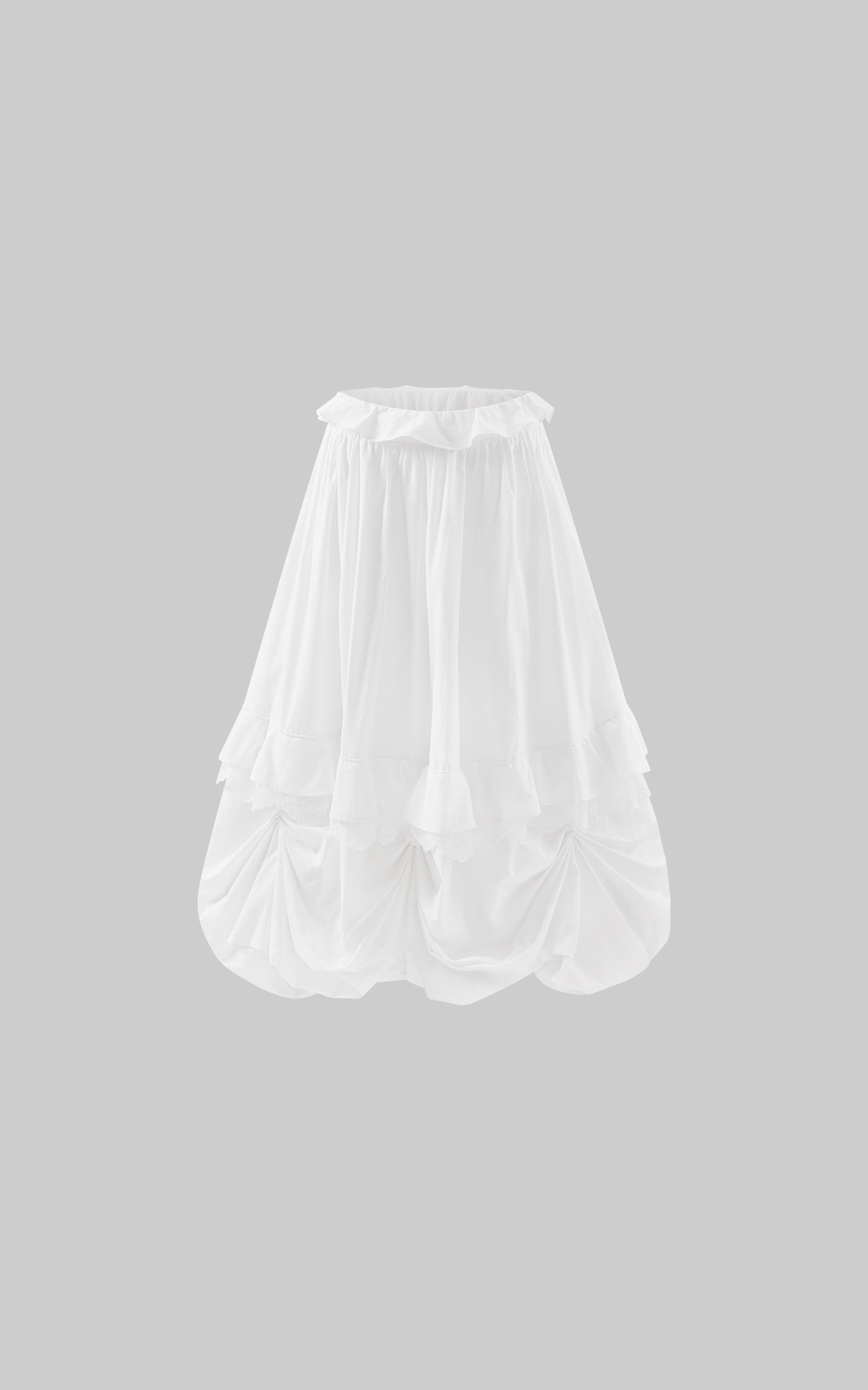 Rase le sol Gathered Puff Skirt With Lace Trim And Tiered Draping