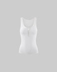 ROVENTE Ribbed Button-Front Tank Top Slim Fit Stretch Vest