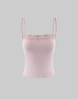 Hydrae Lace-Trim Ribbed Slim-Fit Cami Top with Adjustable Spaghetti Straps