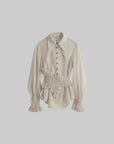 DOINDULGE Pointed-Collar Ruched Waist Structured Shirt