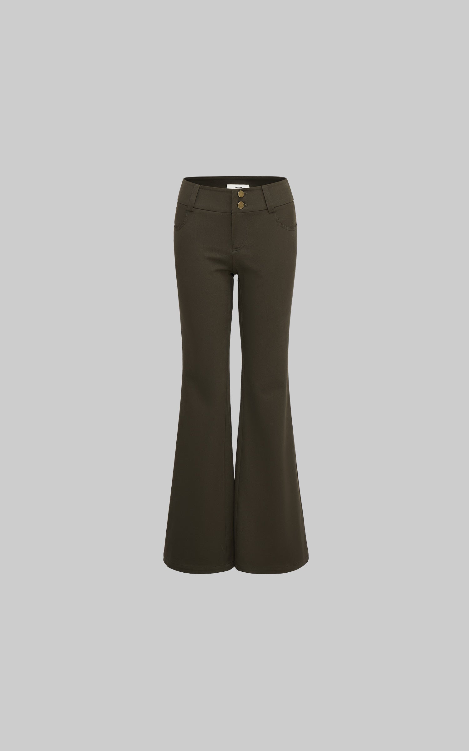 IAMXIAA Flared Casual Pants with Double Button Waist in Olive Green