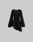 DOINDULGE Sheer Ruched Deep V Asymmetric Chiffon Blouse