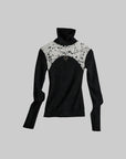 DOINDULGE Contrast Splatter Panel High Neck Long Sleeve T-Shirt