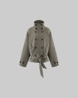 ROVENTE Double-Breasted High Stand Collar Belted Short Trench Jacket