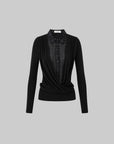 IAMXIAA Plaid Layered Draped Long Sleeve Top
