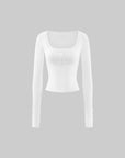 WARDEN EDGE Layered Effect Long Sleeve Top Square Neck Button Detail Tee