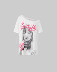 IAMXIAA T-shirt oversize blanc à épaules dénudées avec imprimé graphique