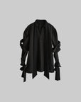 DOINDULGE Sculptural Ribbon Sleeve High Neck Shirt