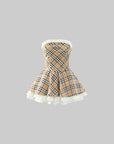 Rase le sol Plaid Flared Dress with Layered Lace Hem