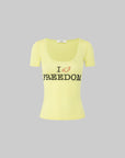 IAMXIAA Freedom Graphic Scoop Neck Fitted Baby Tee with Rhinestone Logo Print