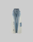 Rase le sol Color-Block Patchwork Wide-Leg Denim Pants