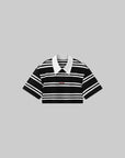 WARDEN EDGE Striped Cropped Polo Shirt with Contrast Collar - PINKPARKS