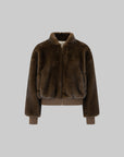 IAMXIAA Chocolate Brown Fur-Effect Cropped Bomber Jacket