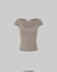 IAMXIAA Soft Stretch V-Neck Body-Hugging Cap Sleeve Top