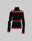 DOINDULGE Sheer Lace Paneled Long Sleeve Top