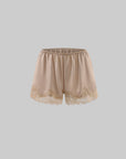 ROVENTE Scalloped Floral Lace Satin-Look Shorts with Bow Detail