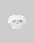 Rase le sol Gothic Print Cropped White Tee - PINKPARKS