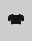 IAMXIAA Deep V Fitted Cropped Knit T-Shirt