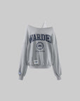 WARDEN EDGE Sweat-shirt surdimensionné graphique universitaire à épaules dénudées déstructuré